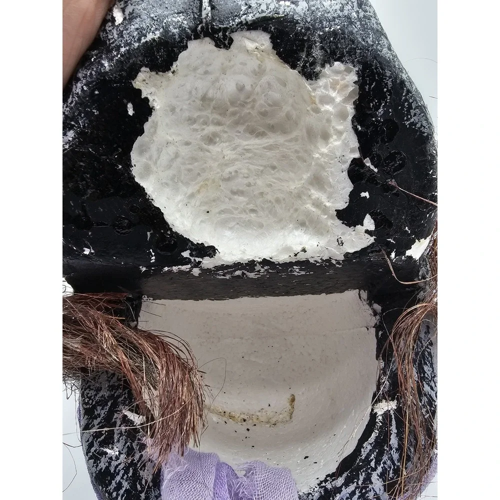 Vintage Hanging Skull Styrofoam Pirate Purple Cap Bulging‎ Eyes Halloween Prop